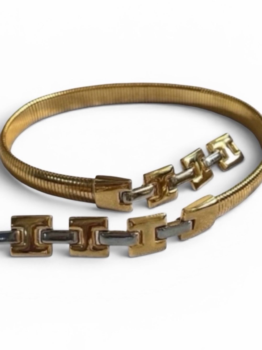 Accessory Accent NYC Vintage Gold and Silver H Link Omega Chain Belt